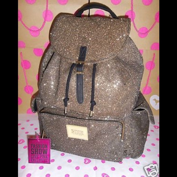 Gold Sparkly Victoria’s Secret PINK 🖤 Medium Backpack